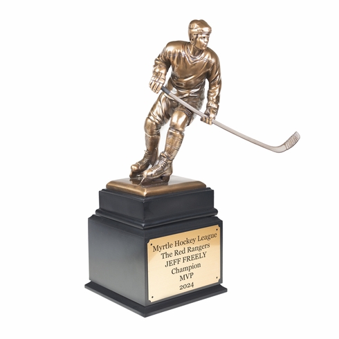 18 INCH ELECTROPLATED BRONZE HOCKEY FIGURE TROPHY