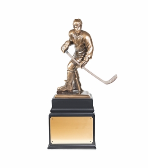 18 INCH ELECTROPLATED BRONZE HOCKEY FIGURE TROPHY