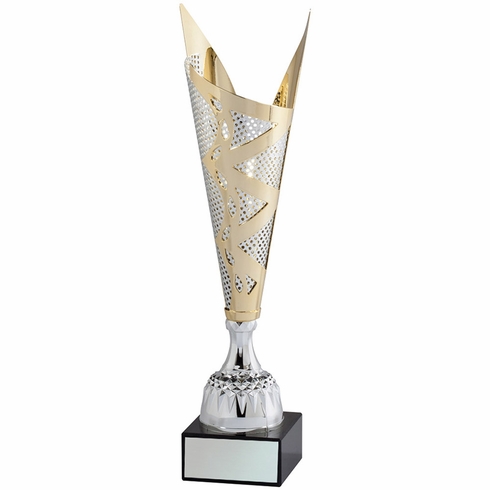 18 INCH MODERN STYLE EUROPEAN GOLD AND SILVER METAL TROPHY CUP