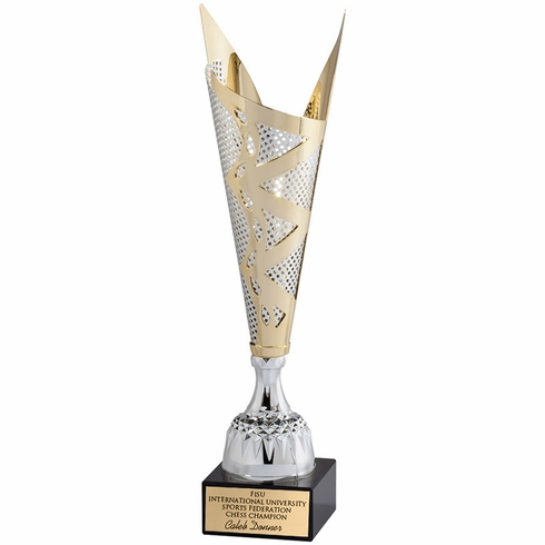 18 INCH MODERN STYLE EUROPEAN GOLD AND SILVER METAL TROPHY CUP