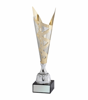 18 INCH MODERN STYLE EUROPEAN GOLD AND SILVER METAL TROPHY CUP