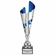 18 INCH SILVER WITH BLUE ACCENTS EUROPEAN STYLE TROPHY CUP ON BLACK MARBLE BASE