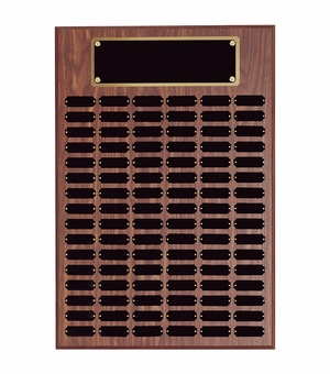 18 x 24 INCH WALNUT FINISH PERPETUAL PLAQUE WITH BLACK AND GOLD HEADER PLATE-102 NAME PLATES