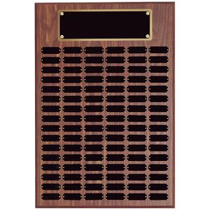 18 x 24 INCH WALNUT FINISH PERPETUAL PLAQUE WITH BLACK AND GOLD HEADER PLATE-102 NAME PLATES