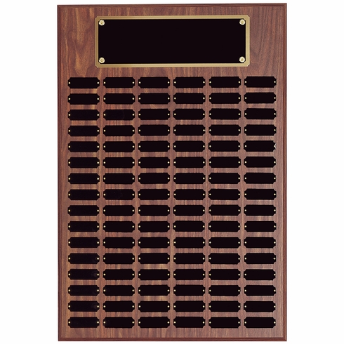 18 x 24 INCH WALNUT FINISH PERPETUAL PLAQUE WITH BLACK AND GOLD HEADER PLATE-102 NAME PLATES