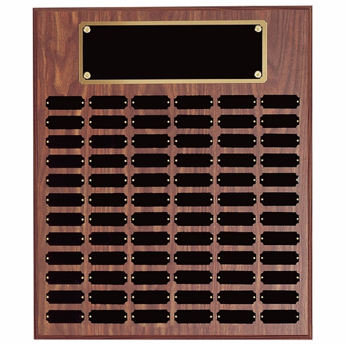 18 x 24 INCH WALNUT FINISH PERPETUAL PLAQUE WITH BLACK AND GOLD HEADER PLATE-72 NAME PLATES