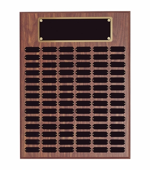 18 x 24 INCH WALNUT FINISH PERPETUAL PLAQUE WITH BLACK AND GOLD HEADER PLATE-84 NAME PLATES