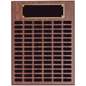 18 x 24 INCH WALNUT FINISH PERPETUAL PLAQUE WITH BLACK AND GOLD HEADER PLATE-84 NAME PLATES