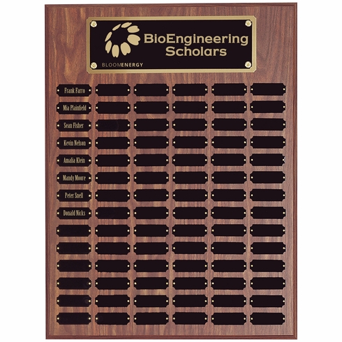 18 x 24 INCH WALNUT FINISH PERPETUAL PLAQUE WITH BLACK AND GOLD HEADER PLATE-84 NAME PLATES