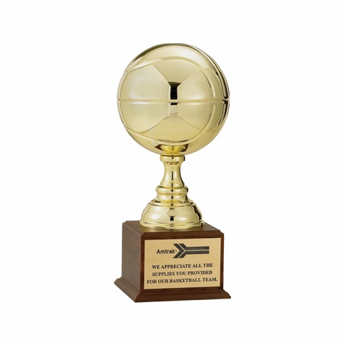 19-1/2 INCH GOLD BASKETBALL TROPHY WITH 9 INCH DIAMETER BALL
