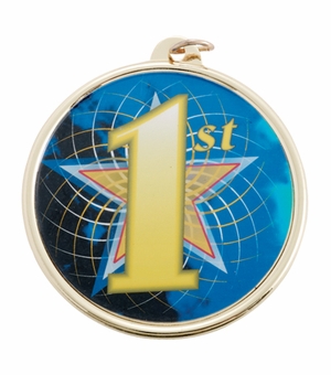 2-1/4 Inch in Diameter Round Gold Sports Medal with '1st Place' Mylar Front and Customizable Back