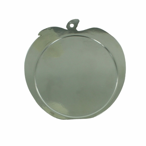2-1/2 INCH APPLE SHAPED SILVER MEDAL FRAME, HOLDS 2 INCH INSERT