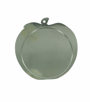 2-1/2 INCH APPLE SHAPED SILVER MEDAL FRAME, HOLDS 2 INCH INSERT