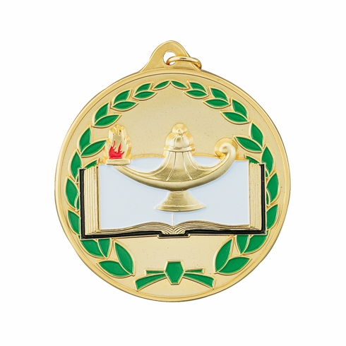 2-1/2 Inch Enameled Die-Cast Academic Medal in Gold, Silver, or Bronze