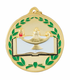 2-1/2 Inch Enameled Die-Cast Academic Medal in Gold, Silver, or Bronze