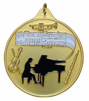 2-1/2 Inch Enameled Die-Cast Music Medal in Gold, Silver, or Bronze