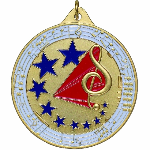 2-1/2 Inch Enameled Die-Cast Music Themed Medal in Gold, Silver, or Bronze
