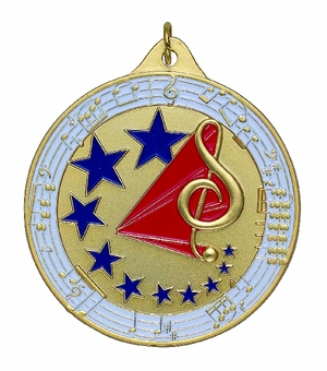 2-1/2 Inch Enameled Die-Cast Music Themed Medal in Gold, Silver, or Bronze