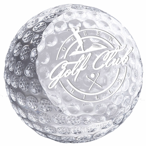 2-1/2 INCH OPTICAL CRYSTAL GOLF BALL PAPERWEIGHT AWARD