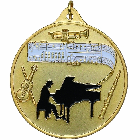 2-1/2 Inch Enameled Die-Cast Music Medal in Gold, Silver, or Bronze
