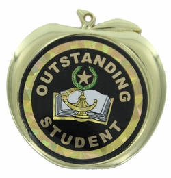 2-1/2 Inch Outstanding Student Themed Apple Medal in Gold