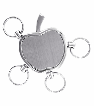 2-1/2 x 1-3/8 INCH SILVER SATIN FINISH APPLE KEYCHAIN