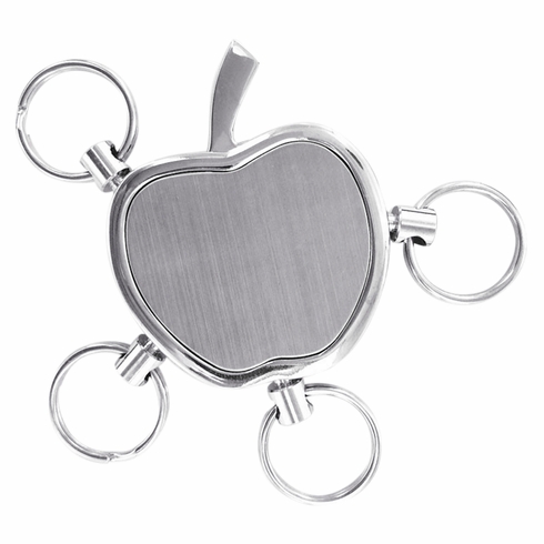 2-1/2 x 1-3/8 INCH SILVER SATIN FINISH APPLE KEYCHAIN