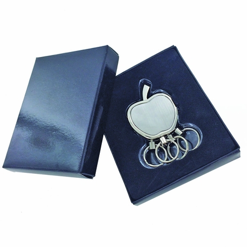 2-1/2 x 1-3/8 INCH SILVER SATIN FINISH APPLE KEYCHAIN