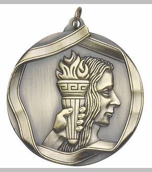 2-1/4 Inch 3D Die-Cast Achievement Medal in Antique Brass, Silver, or Bronze