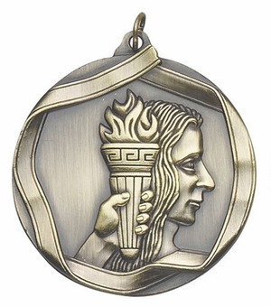 2-1/4 Inch 3D Die-Cast Achievement Medal in Antique Brass, Silver, or Bronze