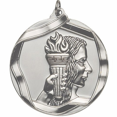 2-1/4 Inch 3D Die-Cast Achievement Medal in Antique Brass, Silver, or Bronze