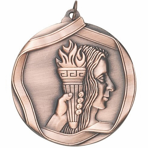 2-1/4 Inch 3D Die-Cast Achievement Medal in Antique Brass, Silver, or Bronze