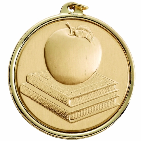 2-1/4 Inch Academic Apple Medal with Insert in Gold, Silver, or Bronze