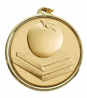 2-1/4 Inch Academic Apple Medal with Insert in Gold, Silver, or Bronze