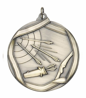 2-1/4 Inch 3D Die-Cast Archery Medal in Antique Brass, Silver, or Bronze