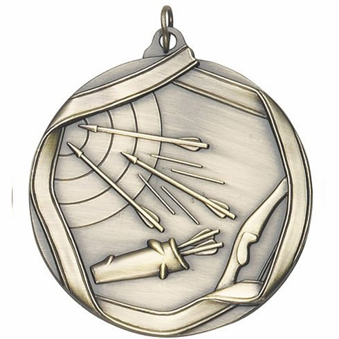 2-1/4 Inch 3D Die-Cast Archery Medal in Antique Brass, Silver, or Bronze
