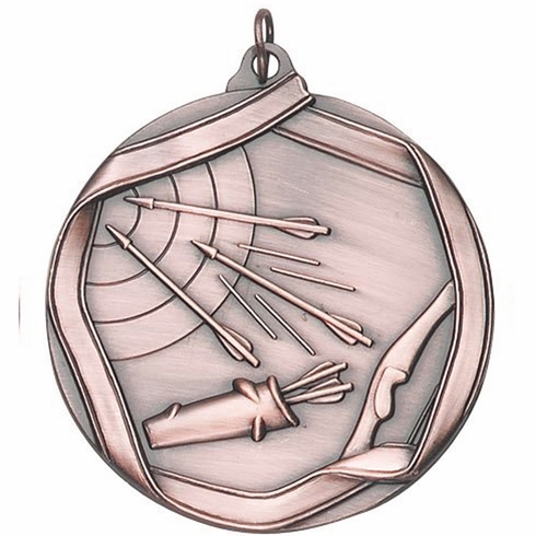 2-1/4 Inch 3D Die-Cast Archery Medal in Antique Brass, Silver, or Bronze