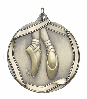 2-1/4 Inch 3D Die-Cast Ballerina Themed Medal in Antique Brass, Silver, or Bronze