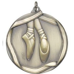 2-1/4 Inch 3D Die-Cast Ballerina Themed Medal in Antique Brass, Silver, or Bronze
