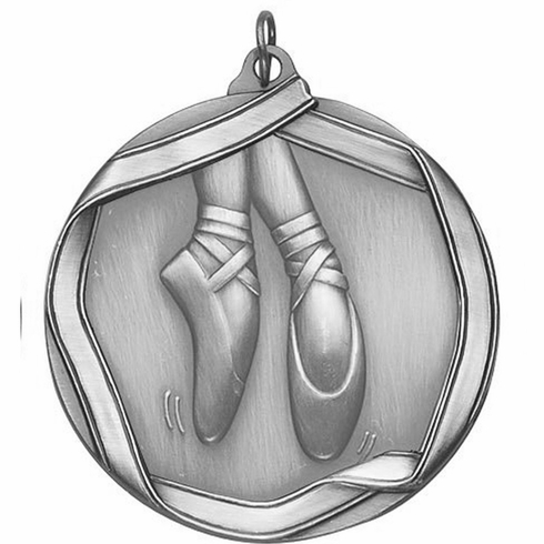 2-1/4 Inch 3D Die-Cast Ballerina Themed Medal in Antique Brass, Silver, or Bronze