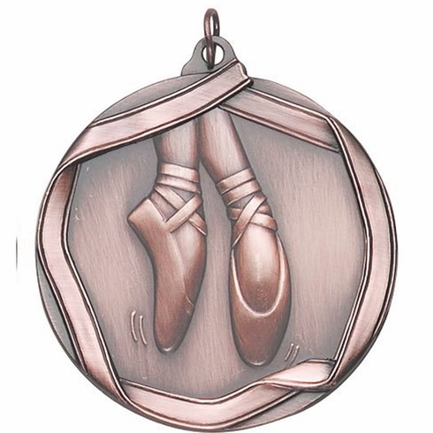 2-1/4 Inch 3D Die-Cast Ballerina Themed Medal in Antique Brass, Silver, or Bronze