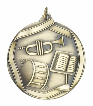2-1/4 Inch 3D Die-Cast Band Themed Medal in Antique Brass, Silver, or Bronze