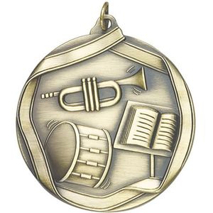 2-1/4 Inch 3D Die-Cast Band Themed Medal in Antique Brass, Silver, or Bronze