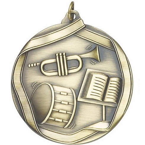 2-1/4 Inch 3D Die-Cast Band Themed Medal in Antique Brass, Silver, or Bronze