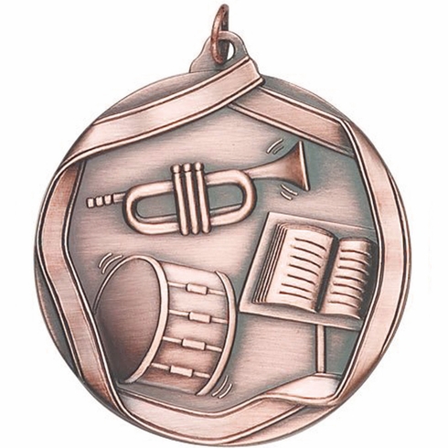 2-1/4 Inch 3D Die-Cast Band Themed Medal in Antique Brass, Silver, or Bronze