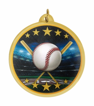 2-1/4 Inch in Diameter Round General Baseball Medal with Mylar Detailing and Customizable Back
