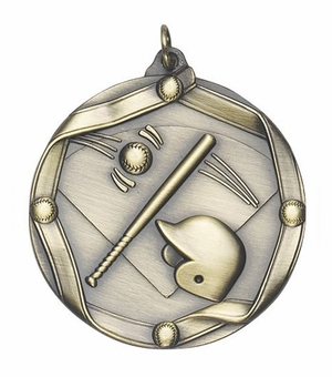 2-1/4 Inch 3D Die-Cast Baseball Medal in Antique Brass, Silver, or Bronze