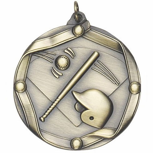 2-1/4 Inch 3D Die-Cast Baseball Medal in Antique Brass, Silver, or Bronze