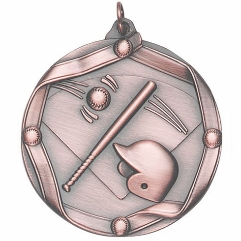 2-1/4 Inch 3D Die-Cast Baseball Medal in Antique Brass, Silver, or Bronze