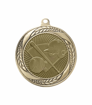 2-1/4 Inch Baseball Medal in Antique Gold, Silver, or Bronze with Insert